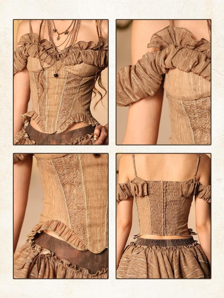 Virtual Orbit Lace Off Shoulder Cinched Waist Wasteland Retro Women&