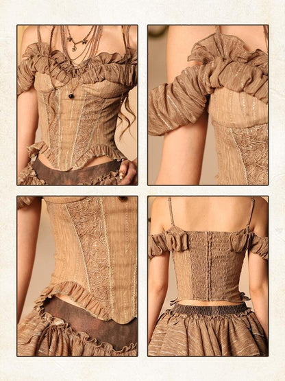 Virtual Orbit Lace Off Shoulder Cinched Waist Wasteland Retro Women&