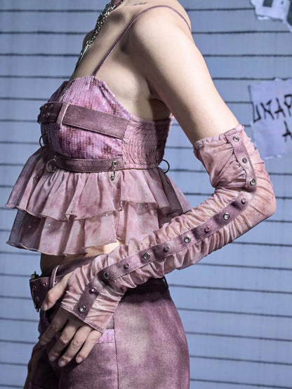 Virtual Orbit Lavender Studded Rhinestone Ruched Long Women&