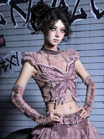 Virtual Orbit Lavender Studded Rhinestone Ruched Long Women&