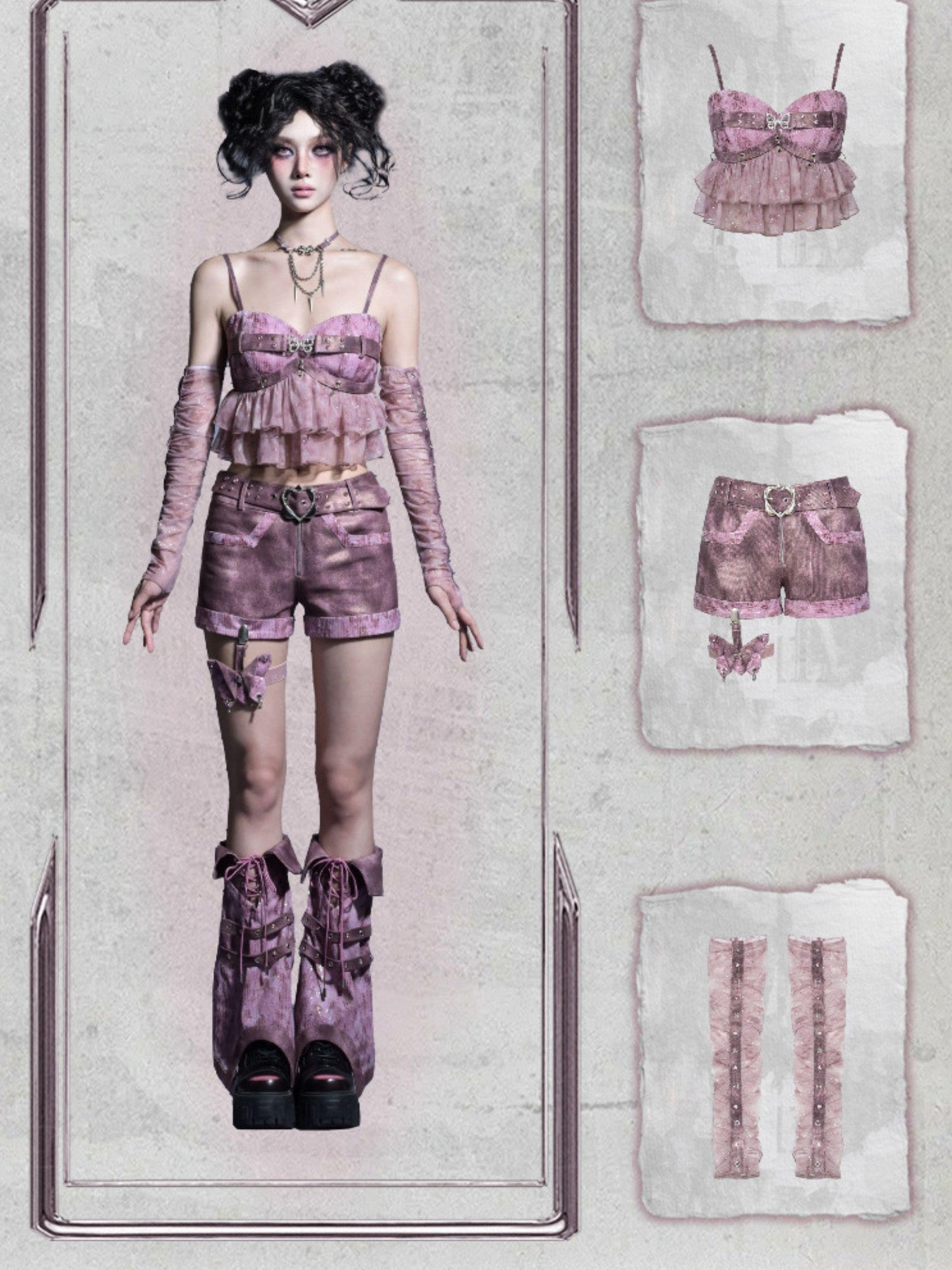 Virtual Orbit Lavender Studded Rhinestone Ruched Long Women&