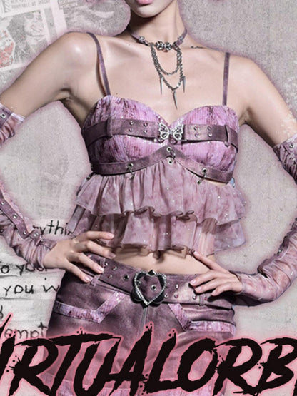 Virtual Orbit Lavender Studded Rhinestone Ruched Long Women&
