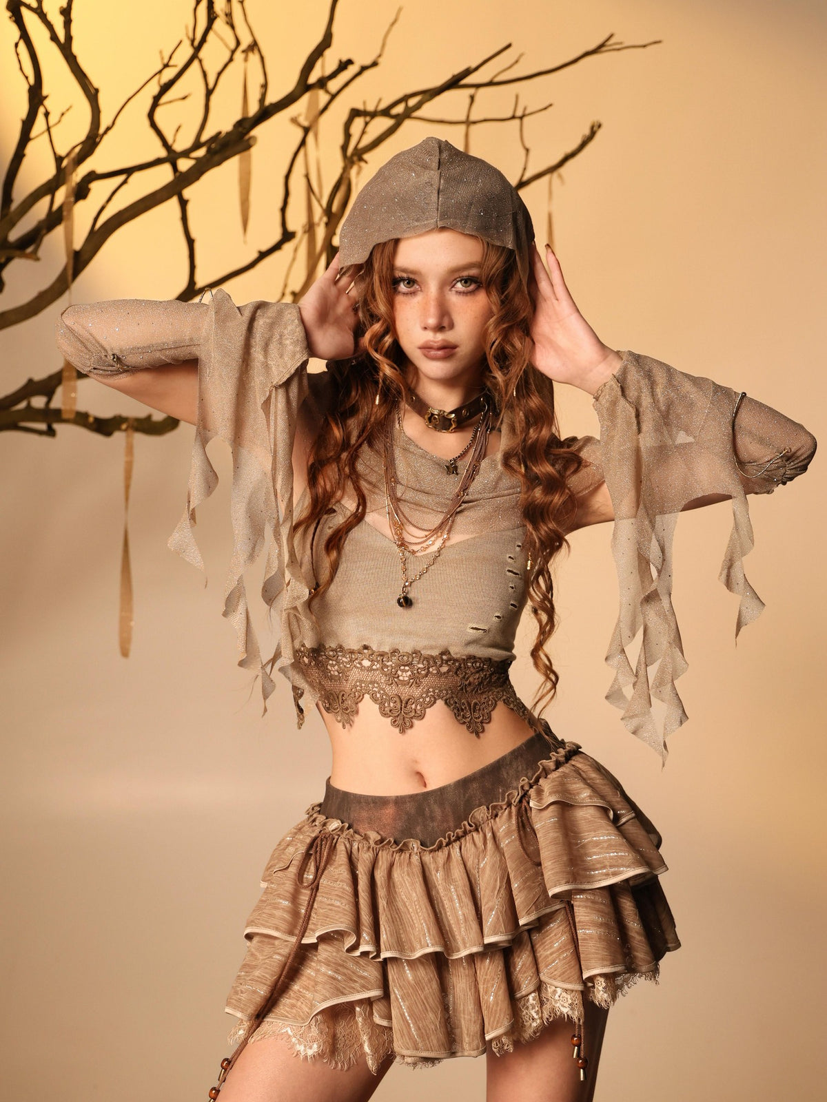 Virtual Orbit Low Waist Lace Chiffon Puff Women&
