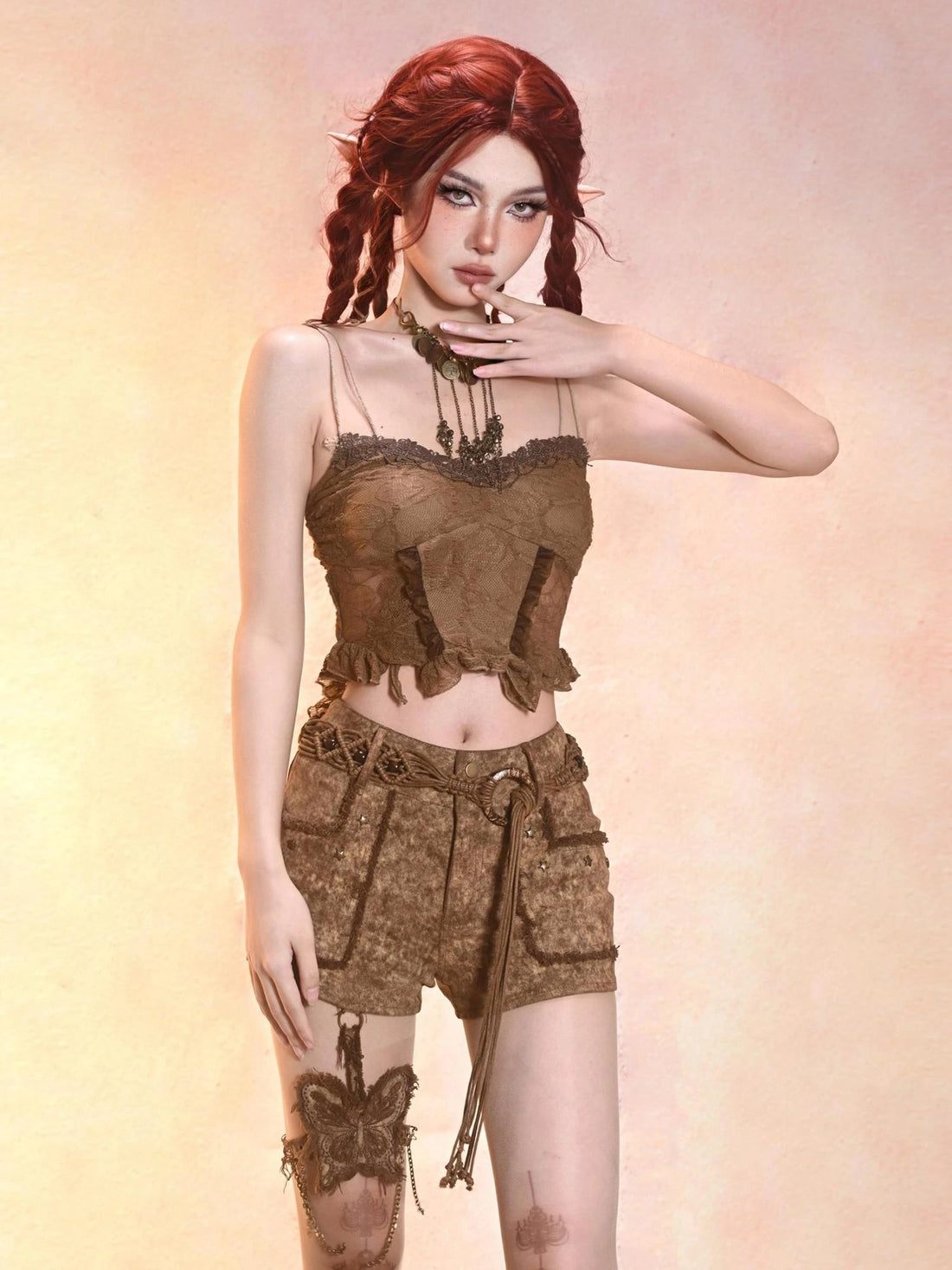 Virtual Orbit Post Apocalyptic Eroded Butterfly Denim Shorts