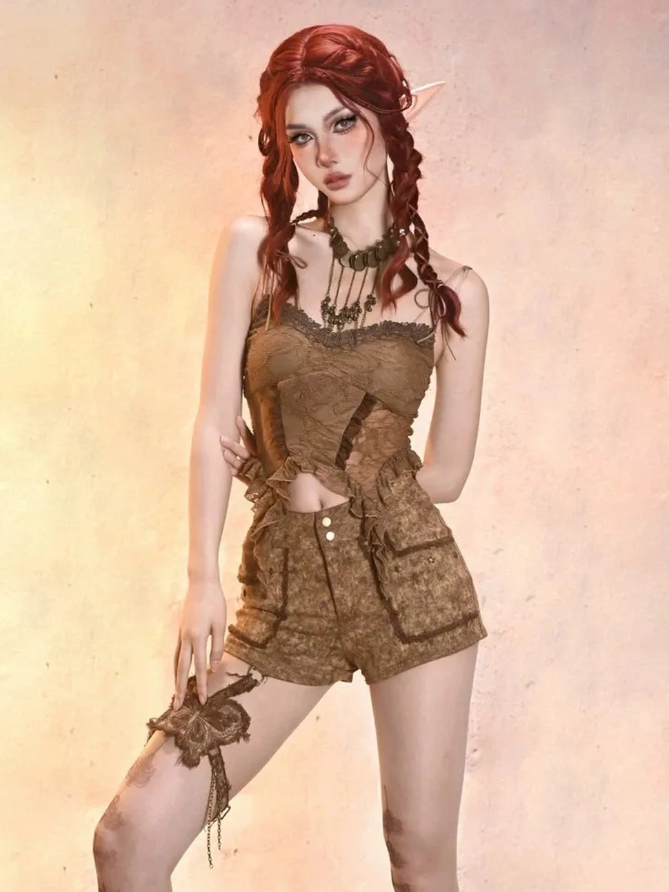 Virtual Orbit Post Apocalyptic Eroded Butterfly Denim Shorts