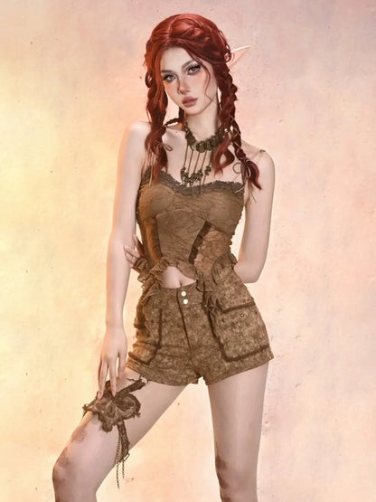 Virtual Orbit Post Apocalyptic Eroded Butterfly Denim Shorts