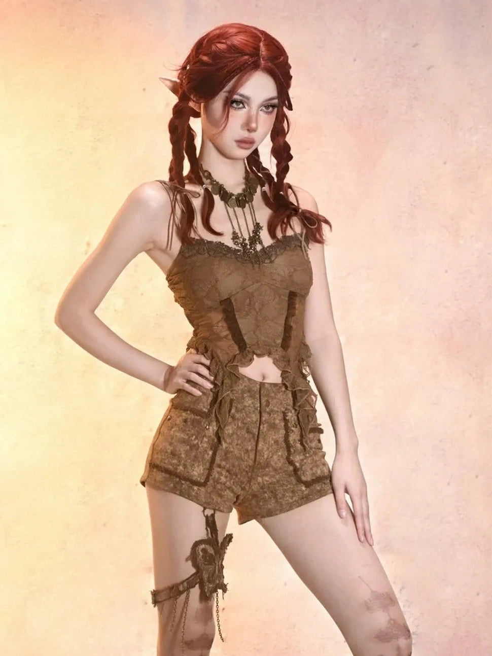 Virtual Orbit Post Apocalyptic Eroded Butterfly Denim Shorts