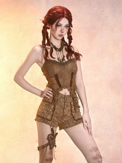 Virtual Orbit Post Apocalyptic Eroded Butterfly Denim Shorts