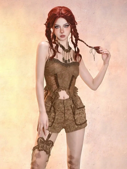 Virtual Orbit Post Apocalyptic Eroded Butterfly Denim Shorts