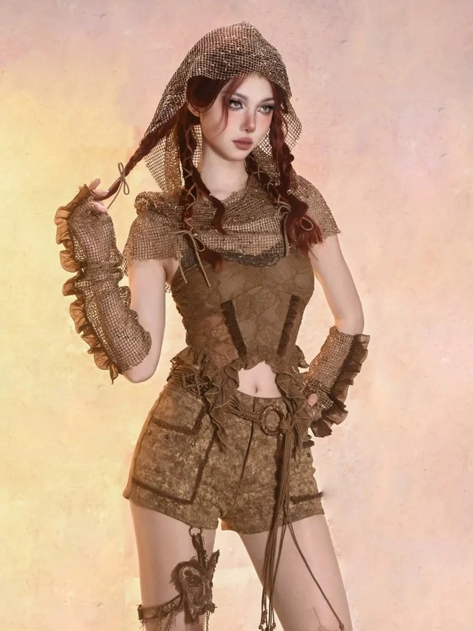 Virtual Orbit Post Apocalyptic Eroded Butterfly Denim Shorts