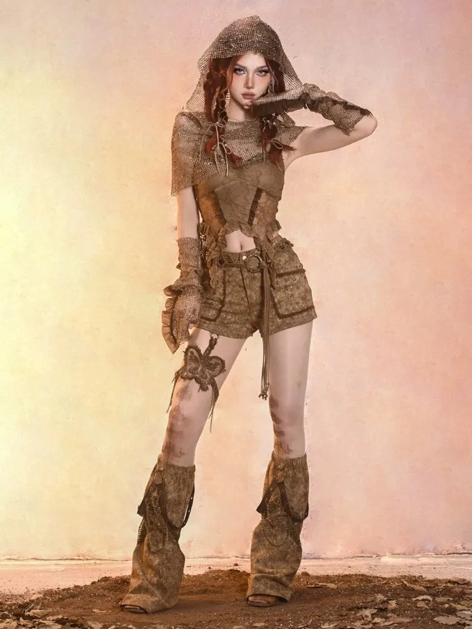 Virtual Orbit Post Apocalyptic Eroded Butterfly Denim Shorts