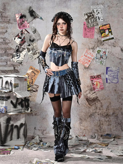 Virtual Orbit Punk Lace Butterfly Y2k Tie Dye Bustier Top