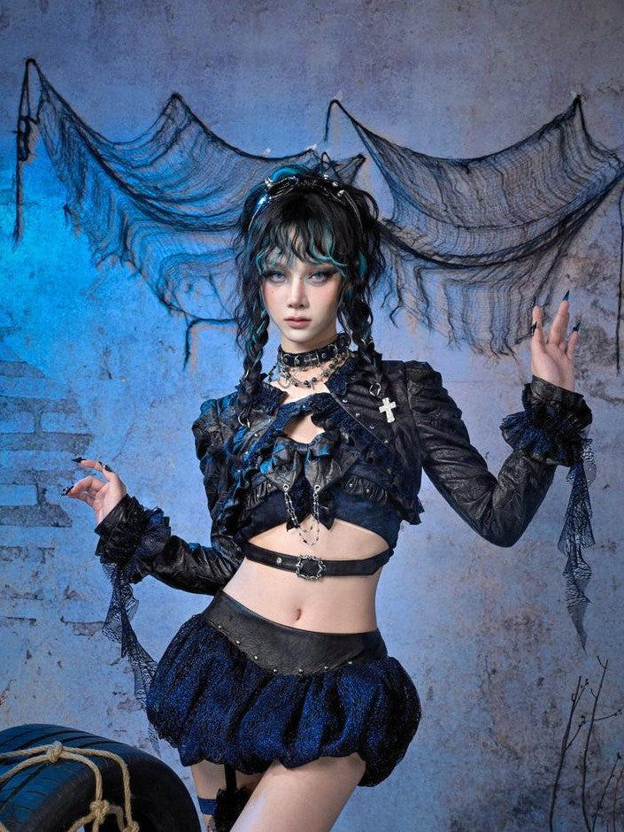 Virtual Orbit Punk Thigh Ring Low Waist Glitter Puff Women&