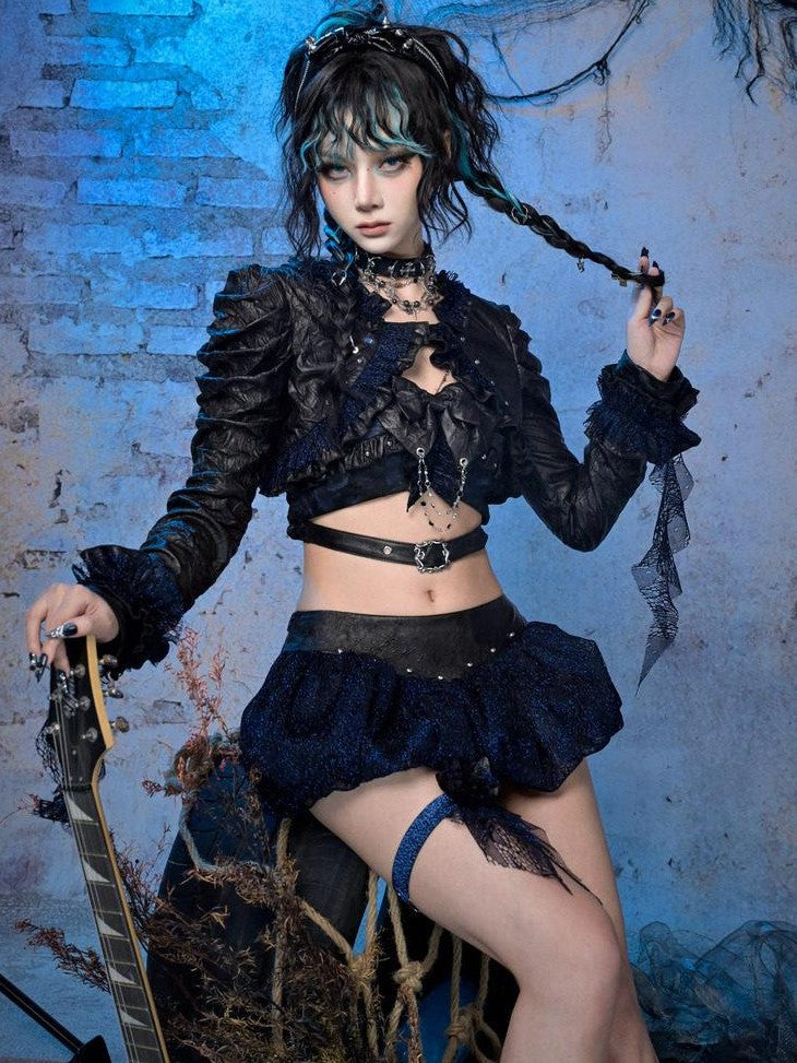 Virtual Orbit Punk Thigh Ring Low Waist Glitter Puff Women&