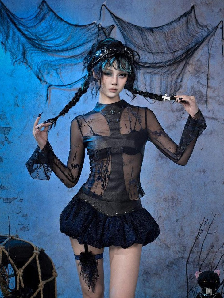 Virtual Orbit Punk Thigh Ring Low Waist Glitter Puff Women&