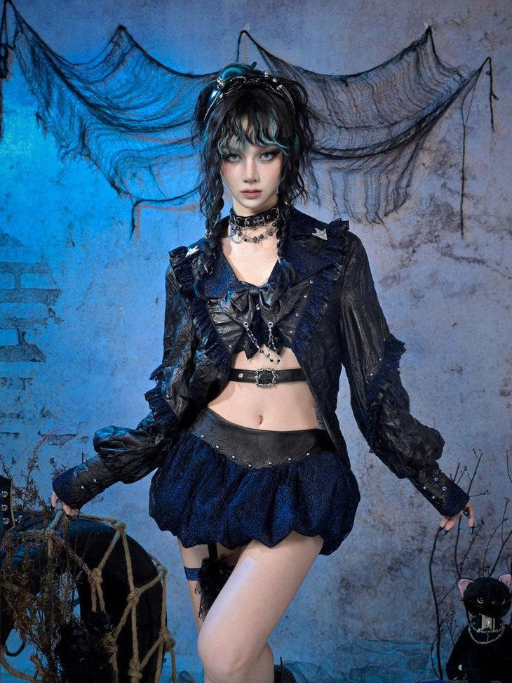 Virtual Orbit Punk Thigh Ring Low Waist Glitter Puff Women&
