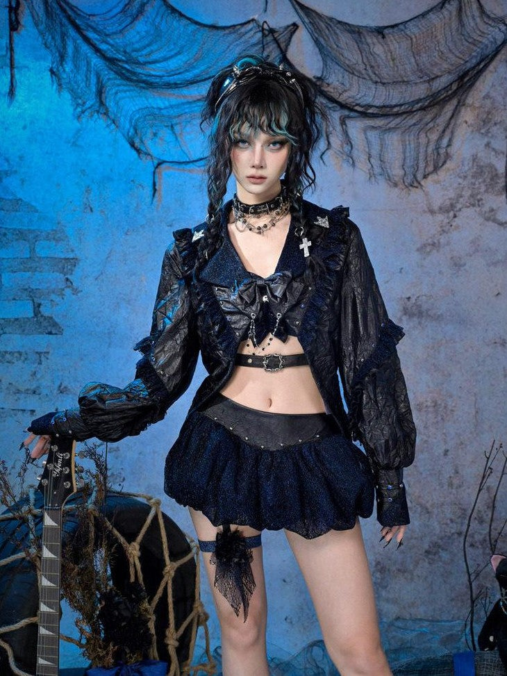 Virtual Orbit Punk Thigh Ring Low Waist Glitter Puff Women&