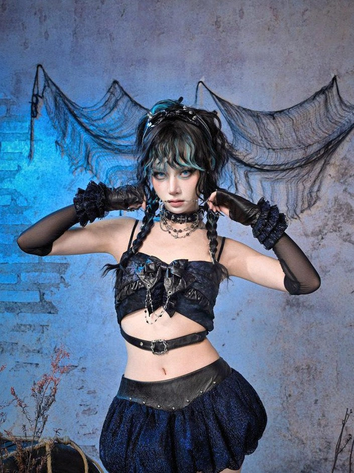 Virtual Orbit Punk Thigh Ring Low Waist Glitter Puff Women&