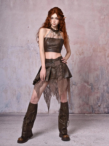 Virtual Orbit Retro Y2K Hollow Out Butterfly Chain Pu Leg Warmers