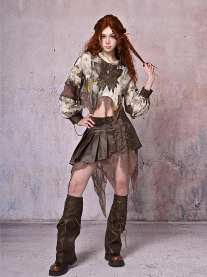 Virtual Orbit Retro Y2K Hollow Out Butterfly Chain Pu Leg Warmers