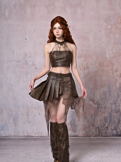 Virtual Orbit Retro Y2K Hollow Out Butterfly Chain Pu Leg Warmers