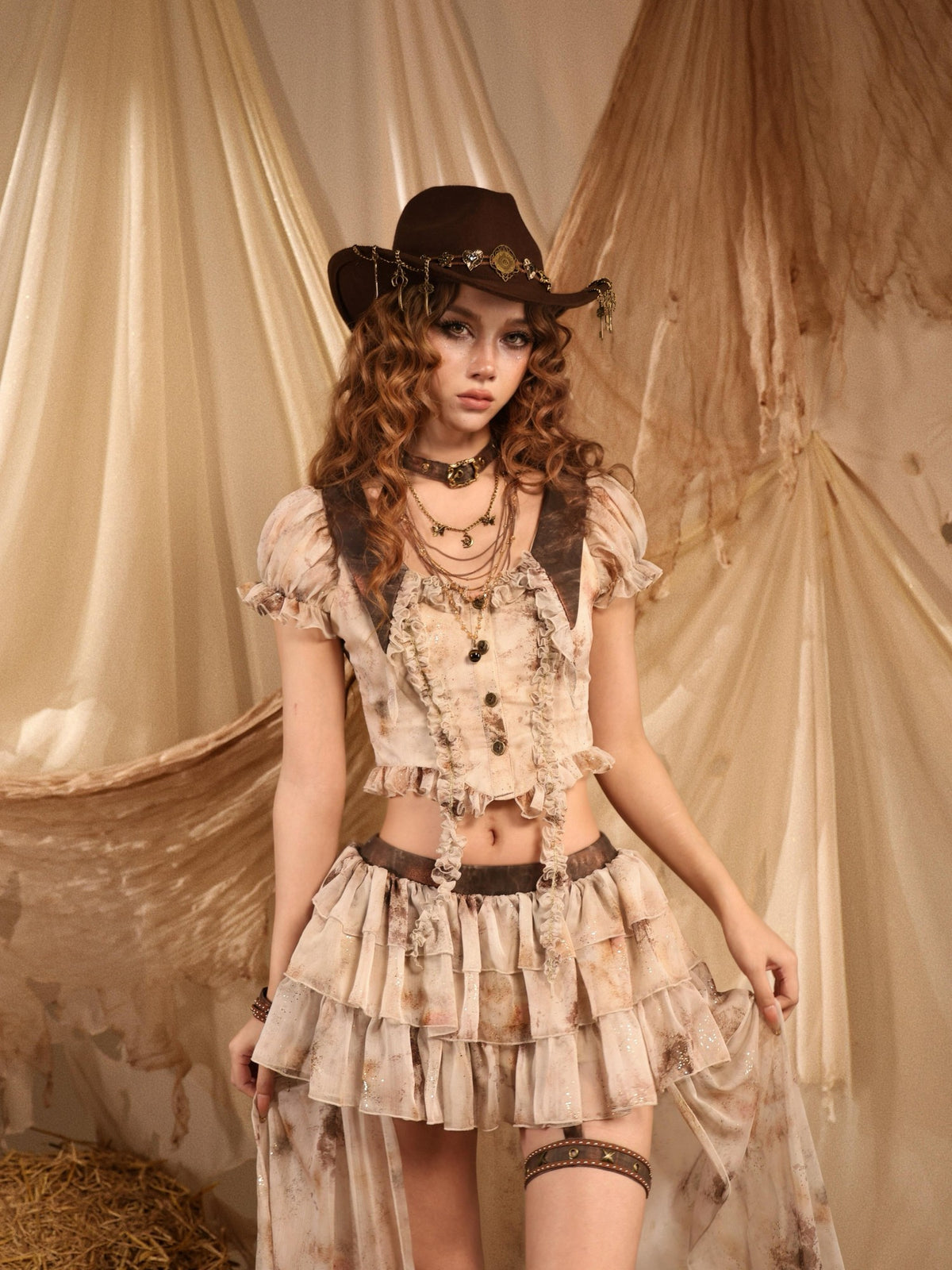 Virtual Orbit Romantic Nomadic Puff Sleeve Chiffon Women&