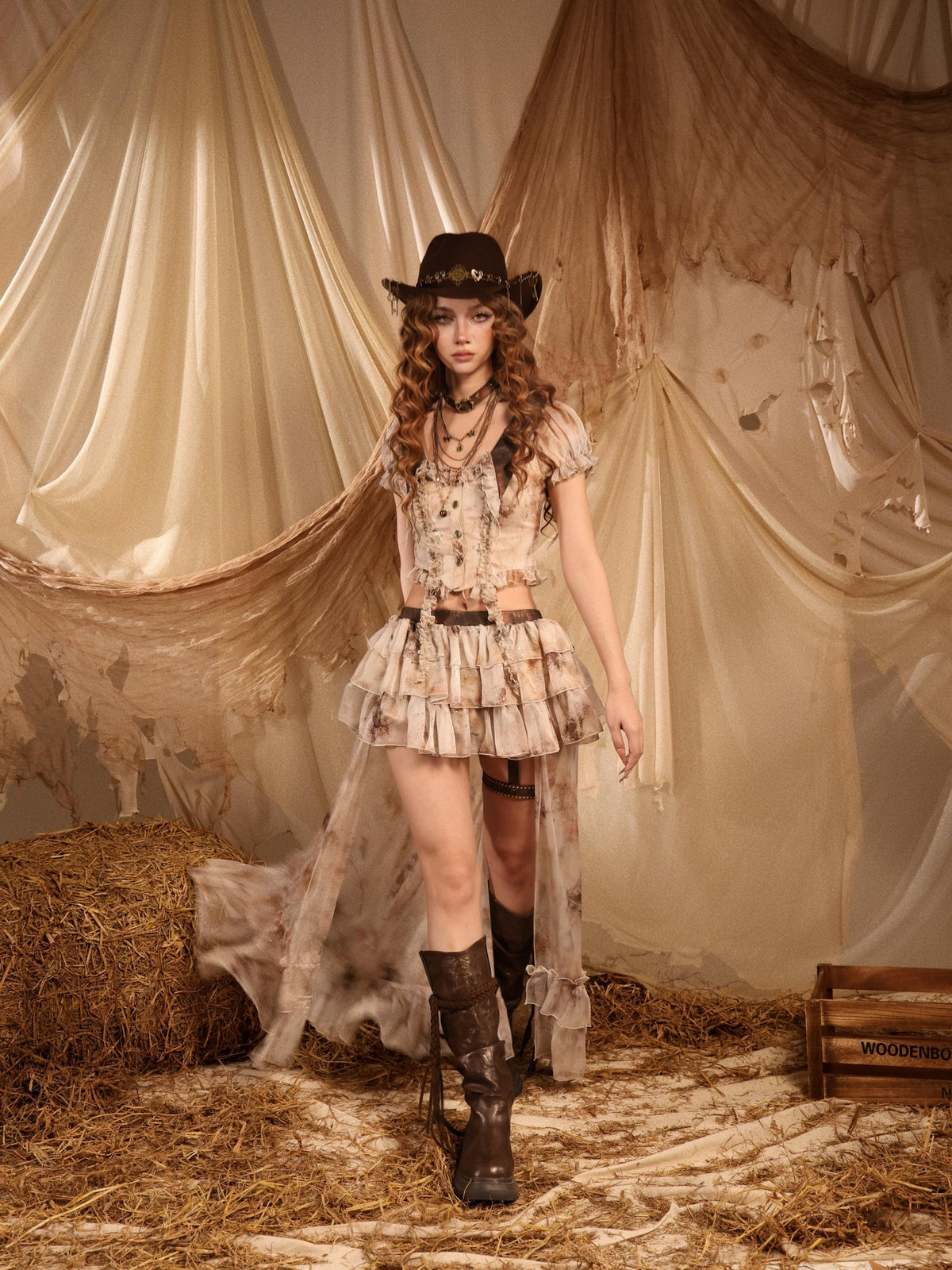 Virtual Orbit Romantic Nomadic Puff Sleeve Chiffon Women&