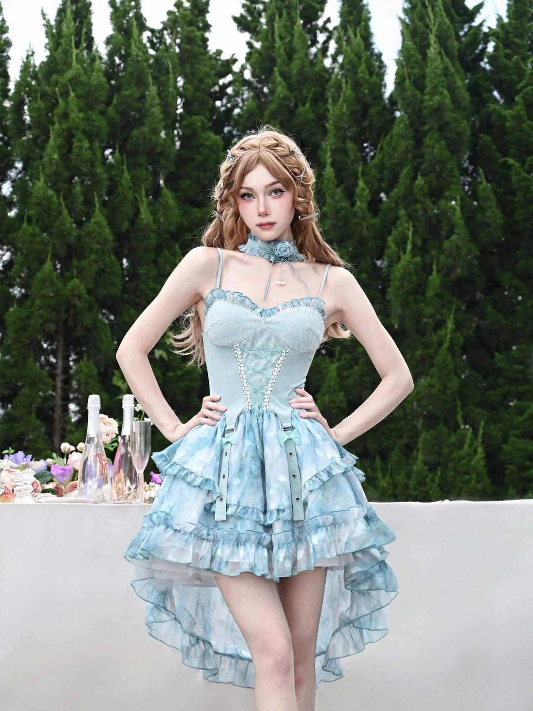 Virtual Orbit Rosy Dream Chiffon Slit Hem Dress