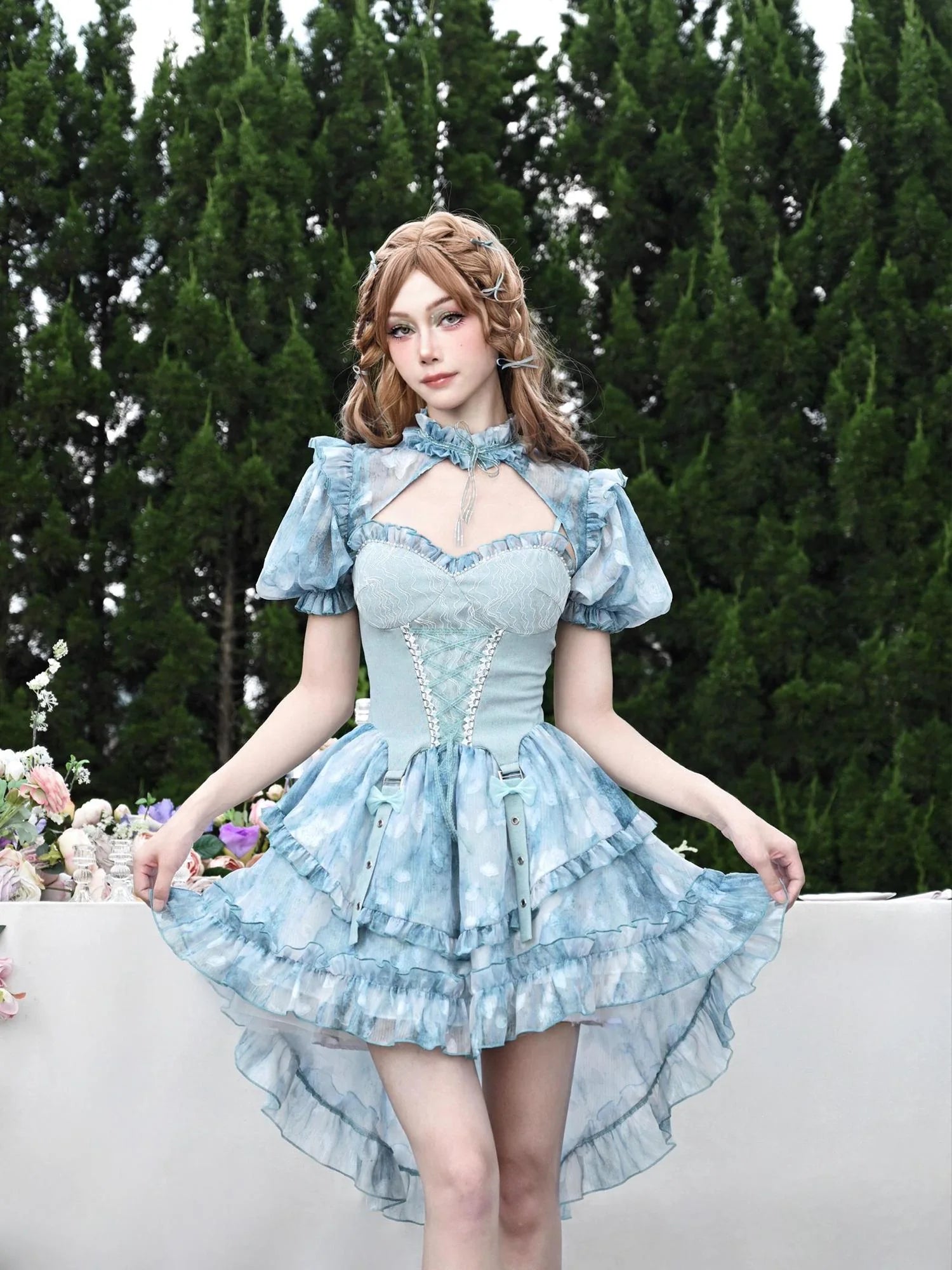 Virtual Orbit Rosy Dream Chiffon Slit Hem Dress