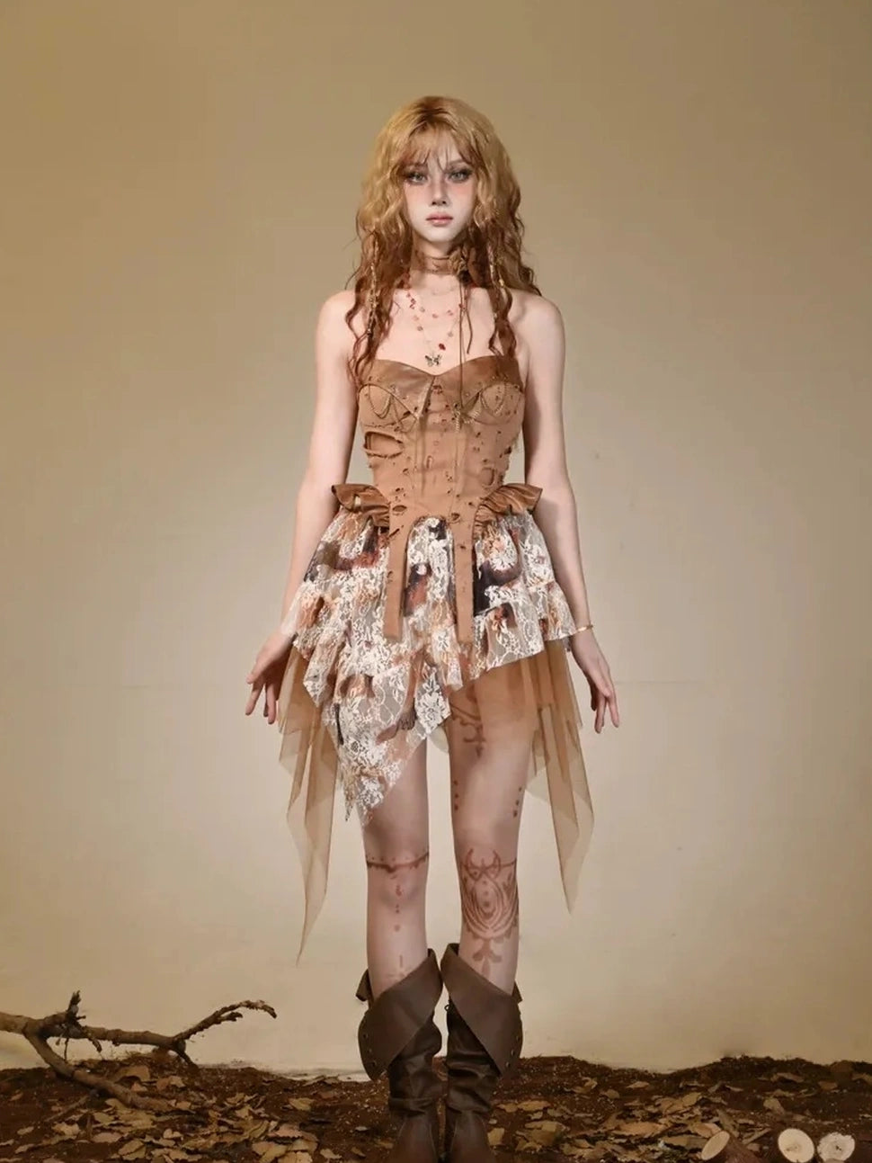 Virtual Orbit Ruined Romance Asymmetric Burnout Lace Dress