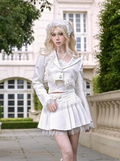 Virtual Orbit Short Cropped Blazer With Camellia Lace Trim