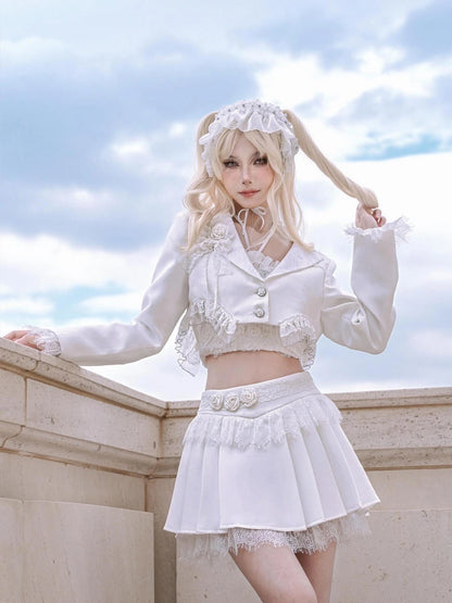 Virtual Orbit Short Cropped Blazer With Camellia Lace Trim