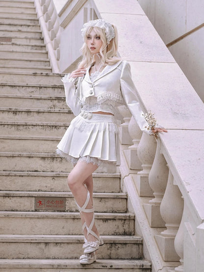 Virtual Orbit Short Cropped Blazer With Camellia Lace Trim