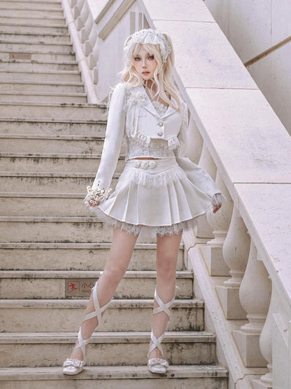 Virtual Orbit Short Cropped Blazer With Camellia Lace Trim