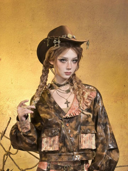 Virtual Orbit Steampunk Distressed Key Chain Stripe Wide Brim Women&