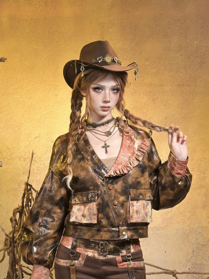 Virtual Orbit Steampunk Distressed Key Chain Stripe Wide Brim Women&