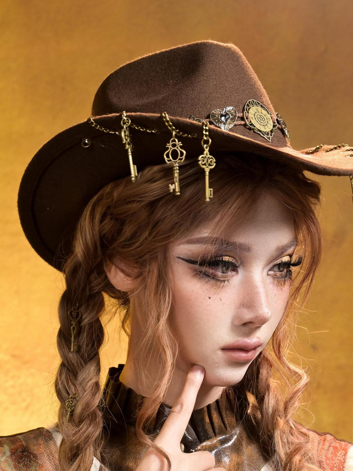 Virtual Orbit Steampunk Distressed Key Chain Stripe Wide Brim Women&