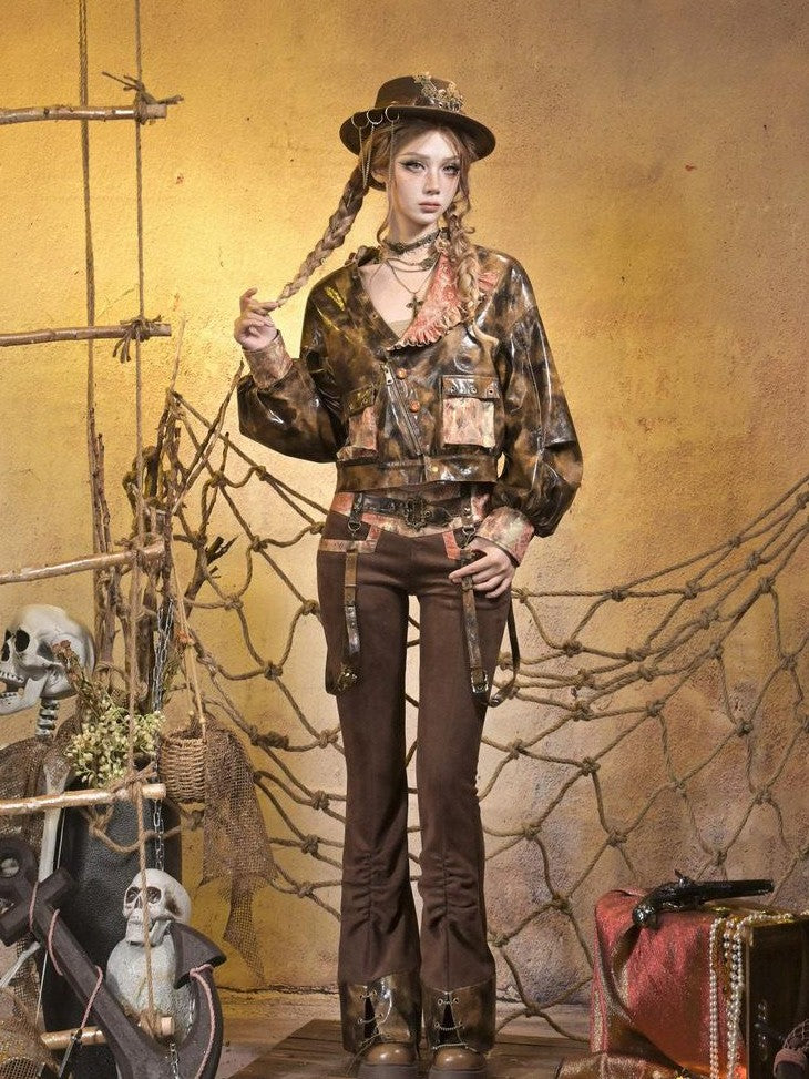 Virtual Orbit Steampunk Lace Distressed Low Waist Strappy Women&