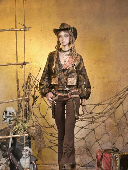 Virtual Orbit Steampunk Lace Distressed Low Waist Strappy Women&