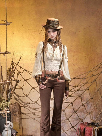 Virtual Orbit Steampunk Lace Distressed Low Waist Strappy Women&