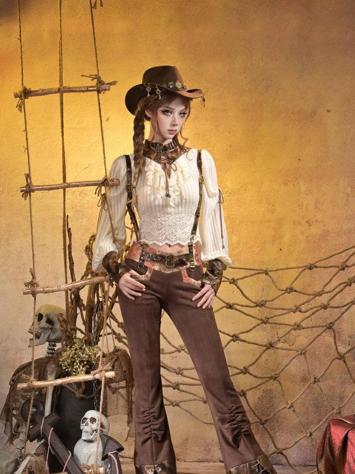 Virtual Orbit Steampunk Lace Distressed Low Waist Strappy Women&
