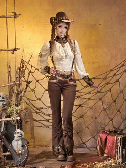 Virtual Orbit Steampunk Lace Distressed Low Waist Strappy Women&