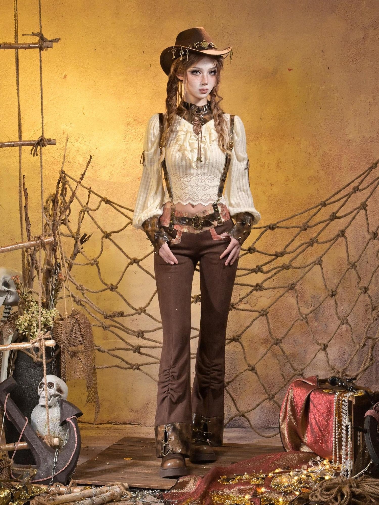 Virtual Orbit Steampunk Lace Distressed Low Waist Strappy Women&