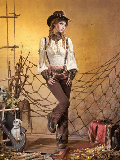 Virtual Orbit Steampunk Lace Distressed Low Waist Strappy Women&