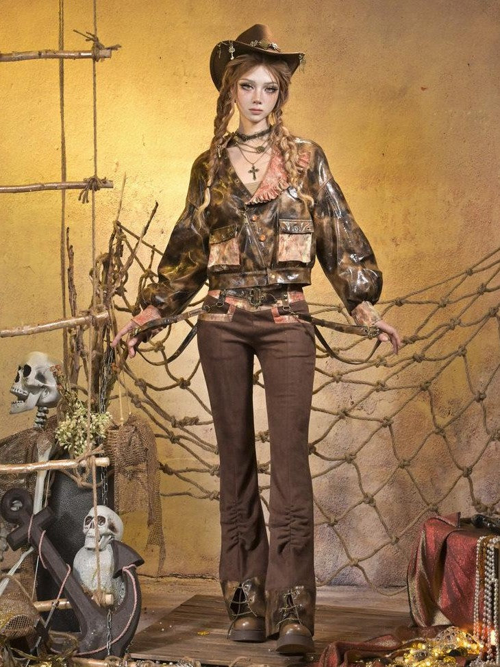 Virtual Orbit Steampunk Lace Distressed Low Waist Strappy Women&