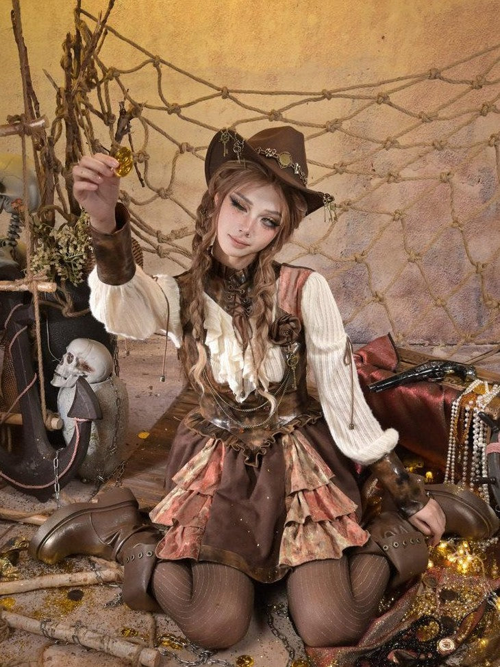 Virtual Orbit Steampunk Lace Leather Patchwork Cutout Women&