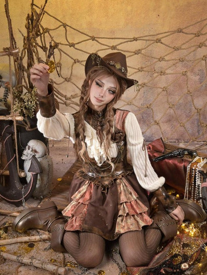 Virtual Orbit Steampunk Lace Leather Patchwork Cutout Women&