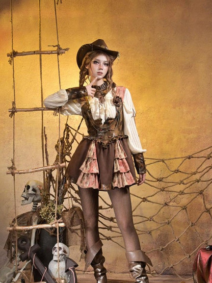 Virtual Orbit Steampunk Lace Leather Patchwork Cutout Women&