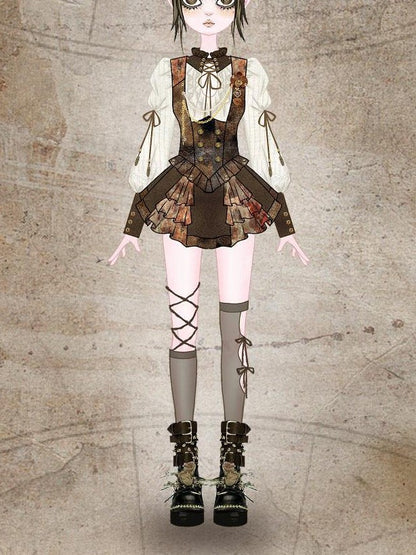 Virtual Orbit Steampunk Lace Leather Patchwork Cutout Women&