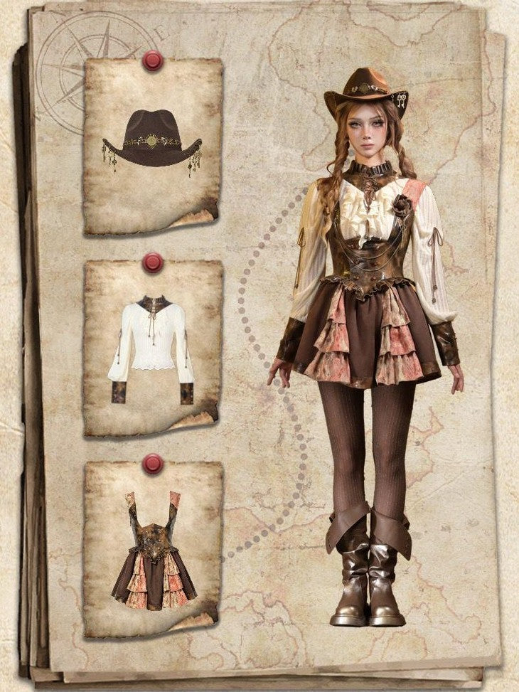 Virtual Orbit Steampunk Lace Leather Patchwork Cutout Women&